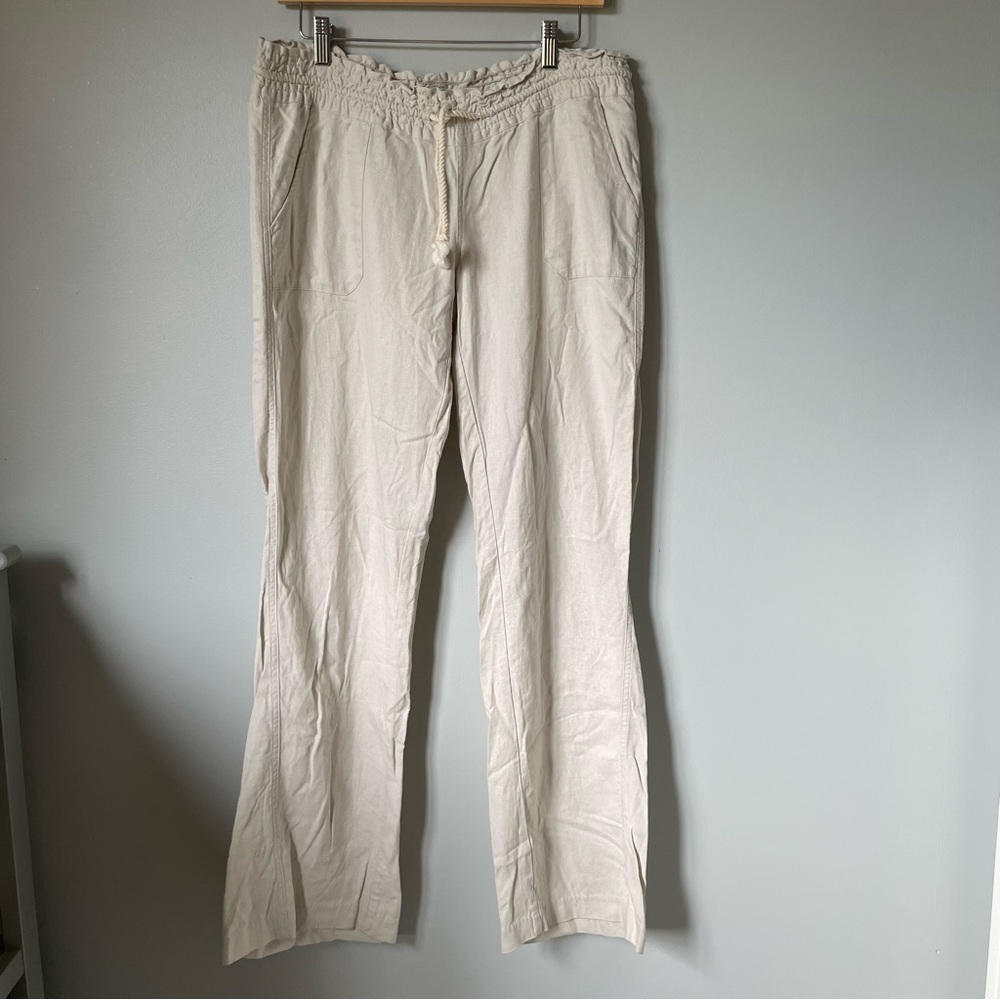 Roxy Oceanside Linen Blend Low-Rise Flare Pants Size Large - Picture 2 of 9